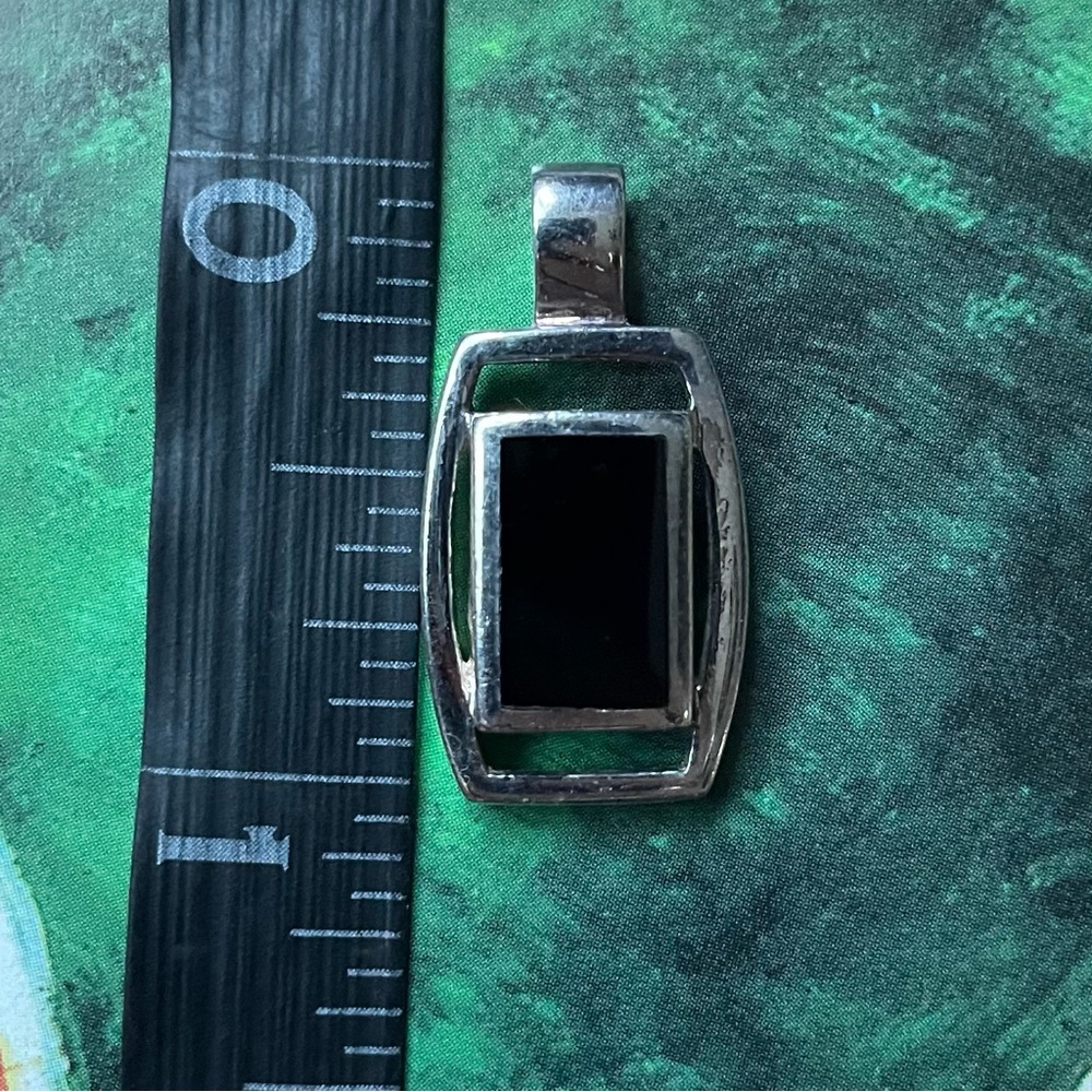 Black Onyx Sterling Silver Vintage Pendant 925 - Picture 2 of 4